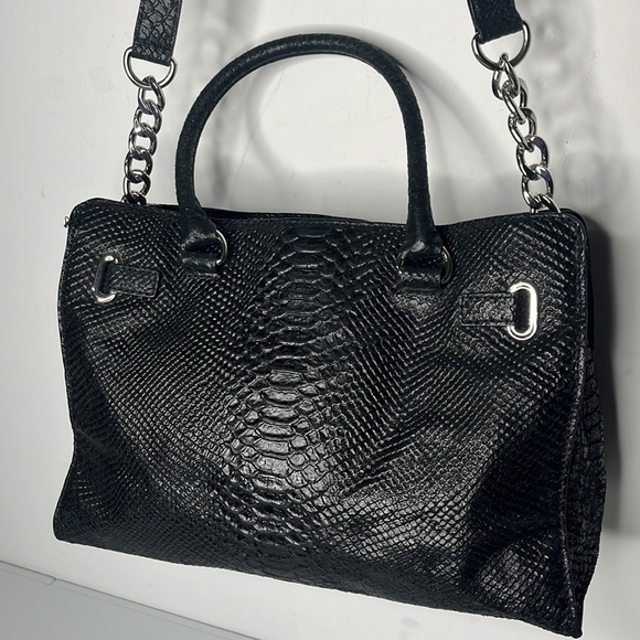 Michael Kors Black Leather Snakeskin Hamilton Bag EUC with Dust Bag - Picture 6 of 14